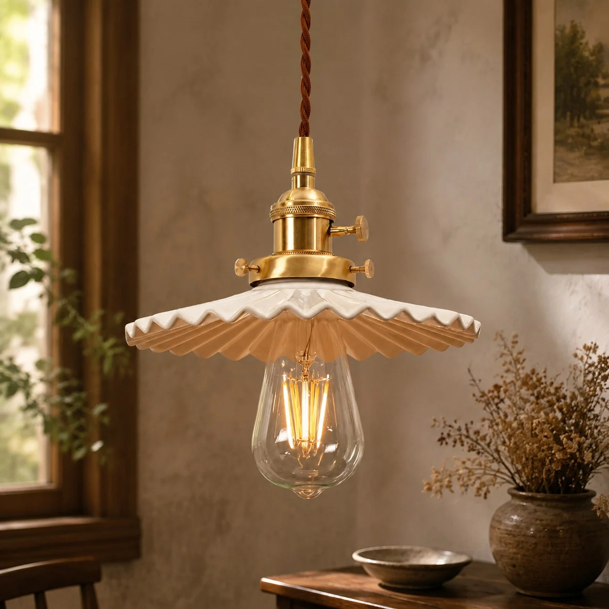 pleated ceramic pendant light 11