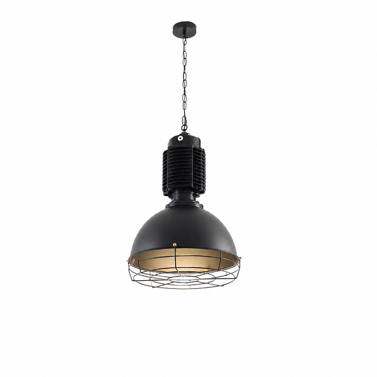 Black finish pendant light on white background