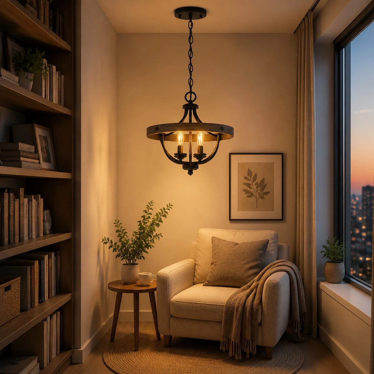 Reading nook pendant lighting scene