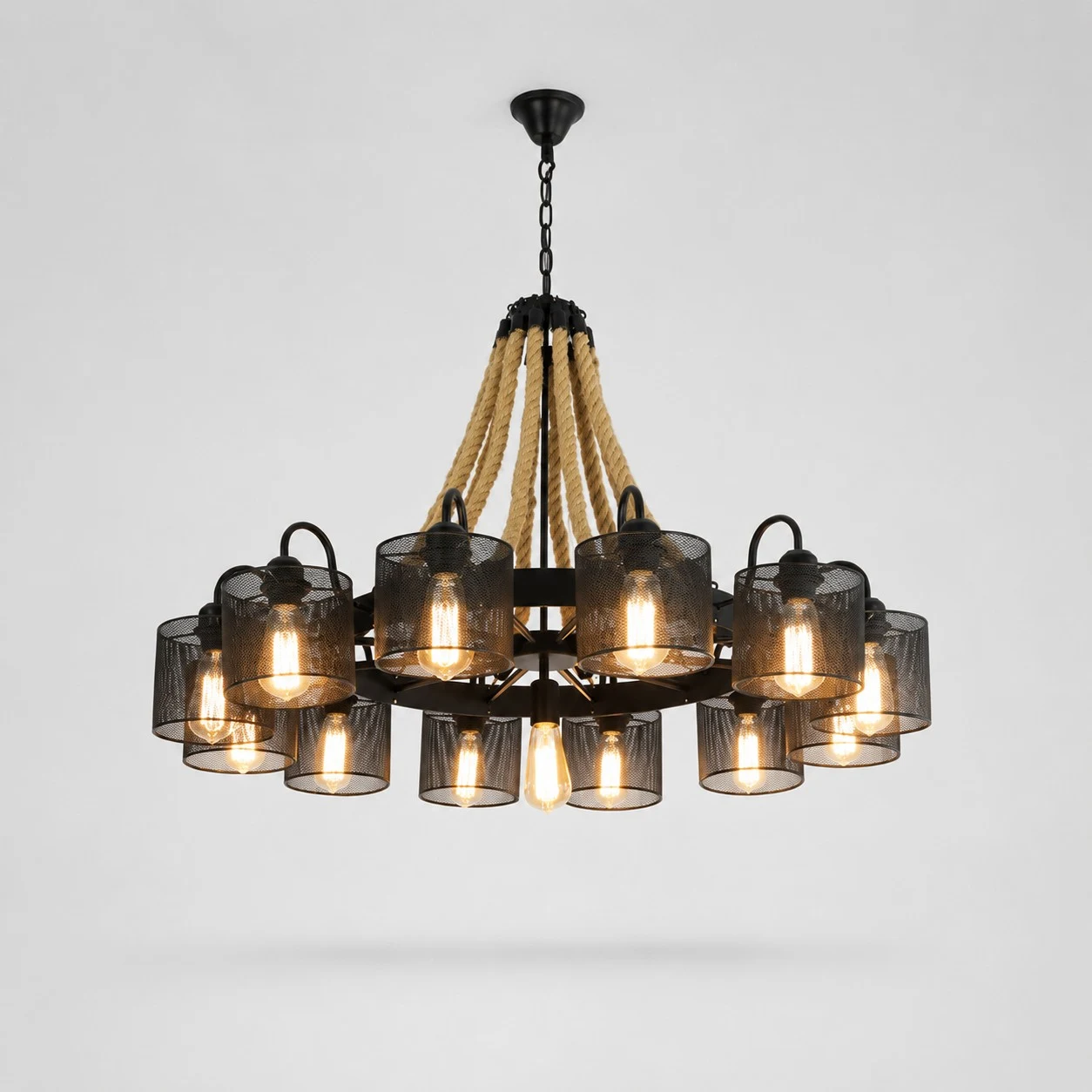 Rustic farmhouse rope chandelier