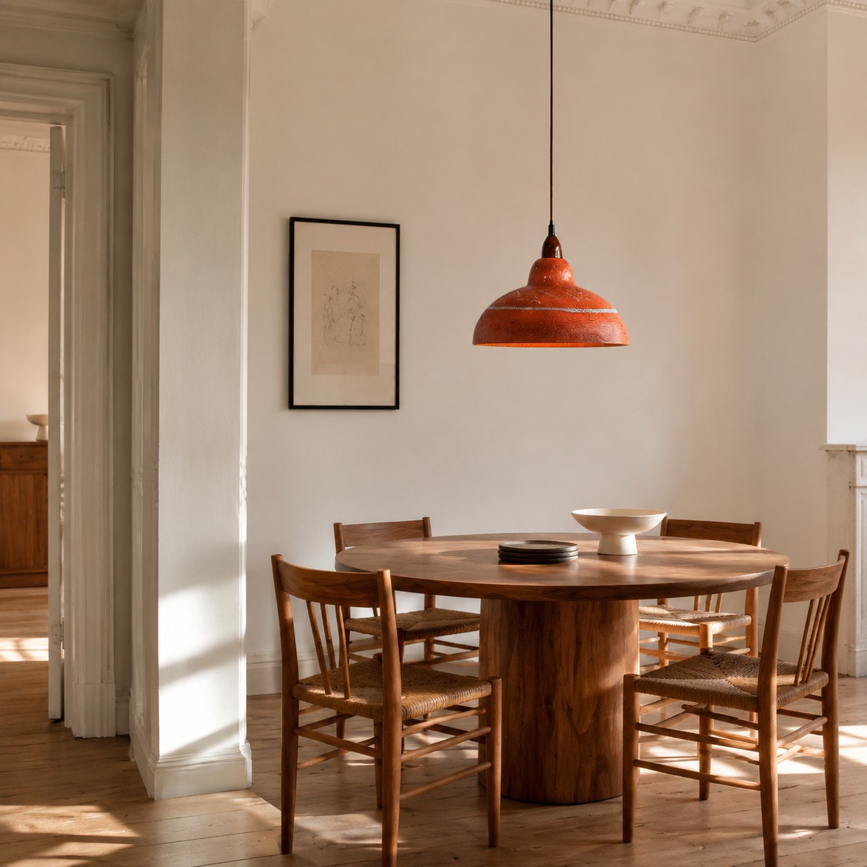 Terracotta resin pendant light in room setting