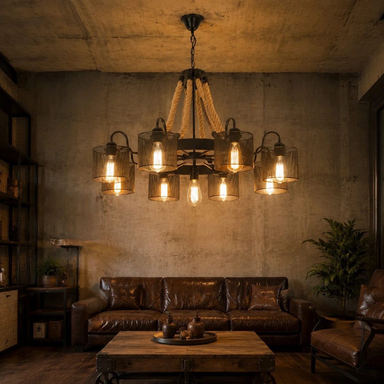 Rustic farmhouse rope chandelier