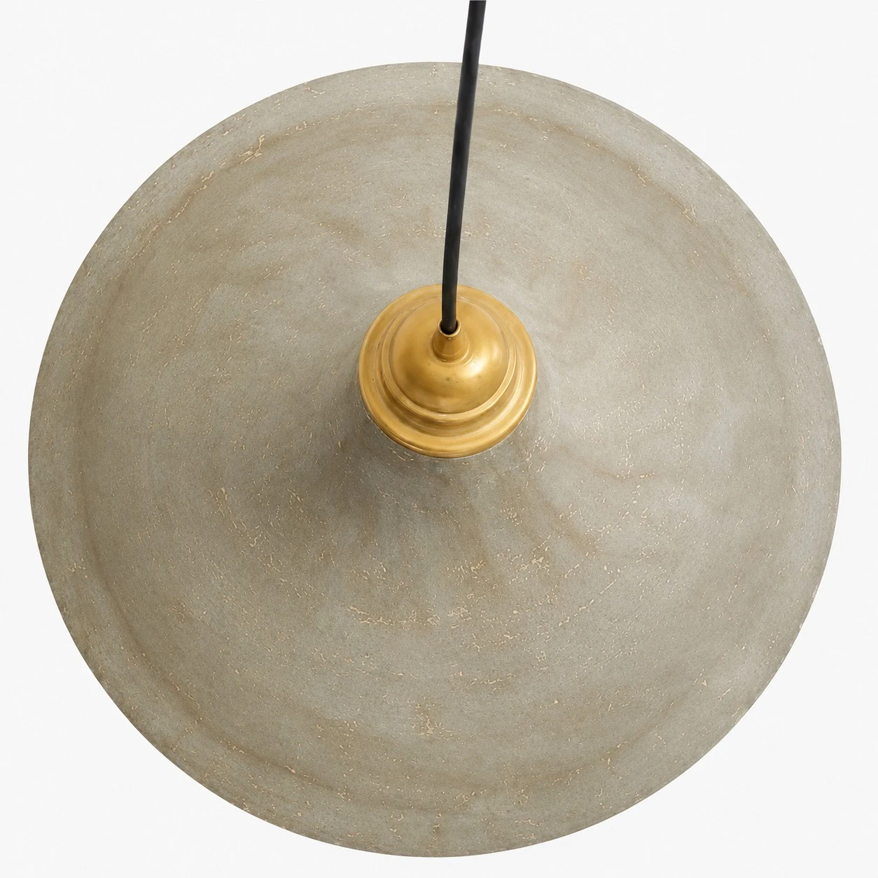 Top view showing shallow wide pendant shade and cord connection