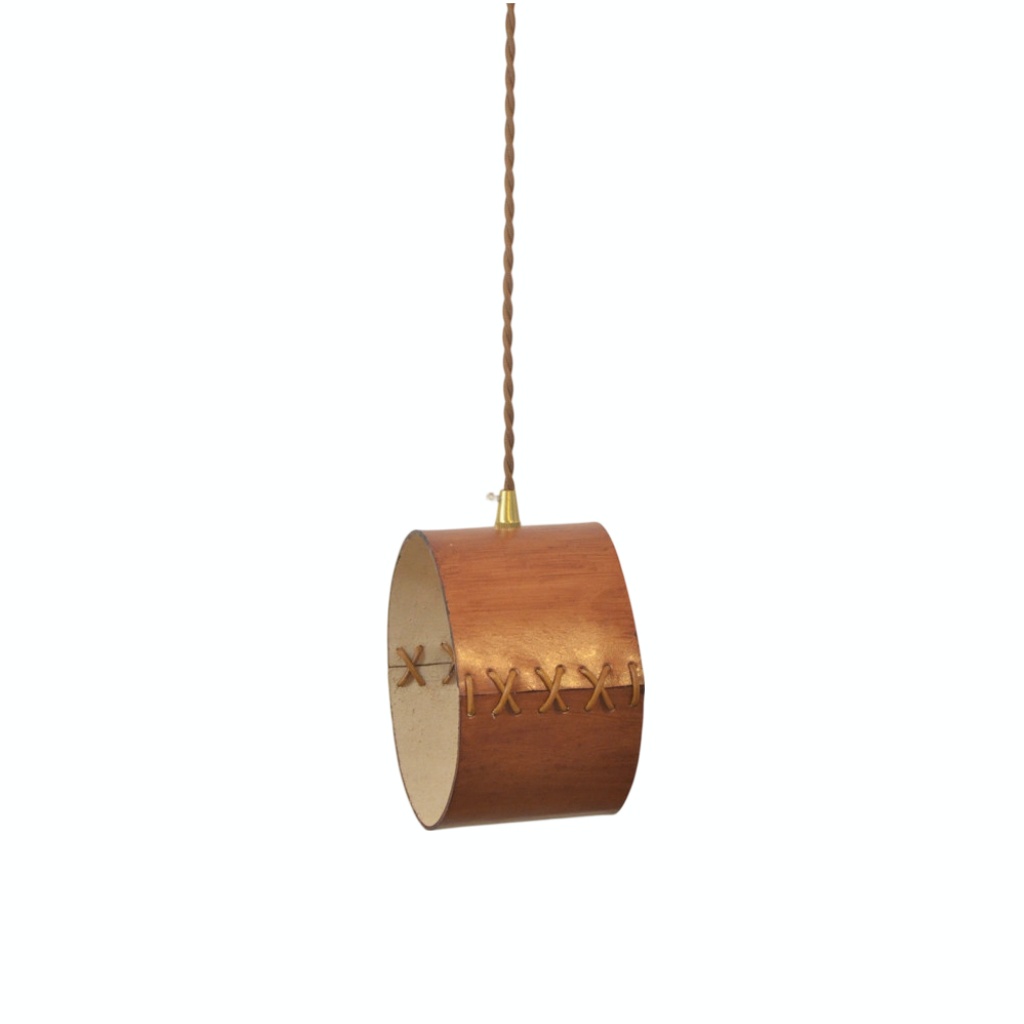 Brown small leather cylinder pendant light