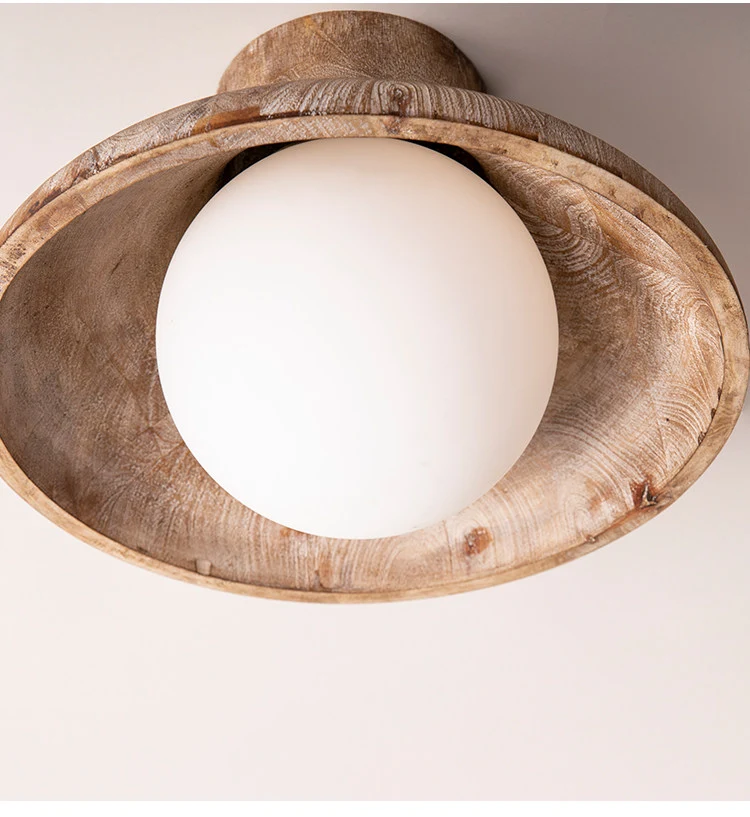 Close view of natural wood grain around the glass globe
