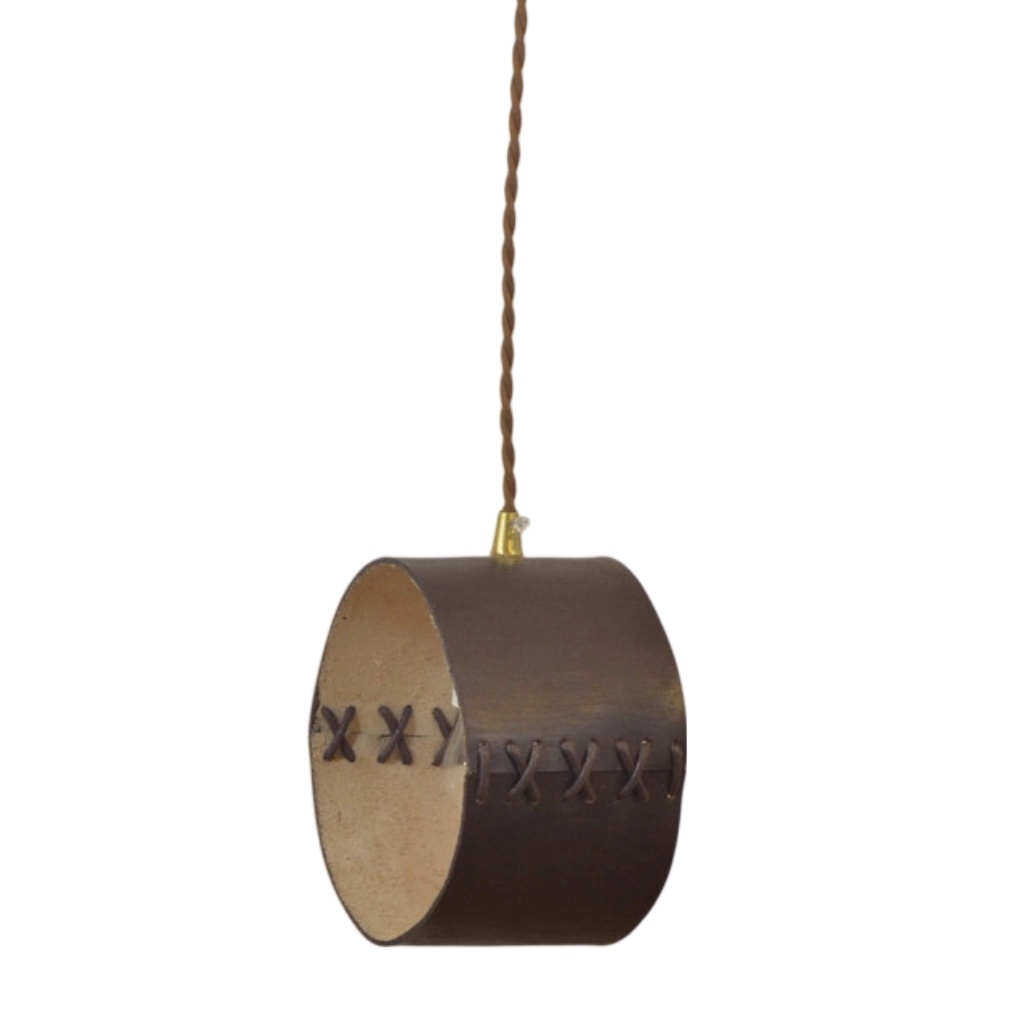Coffee Brown large leather cylinder pendant light