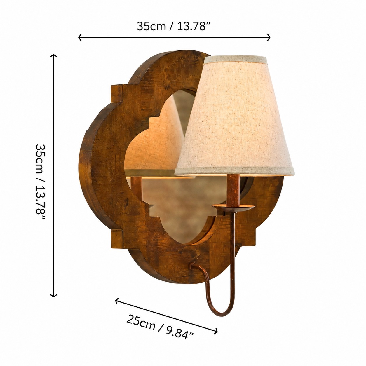 Antique Wood Wall Sconce With Fabric Shade