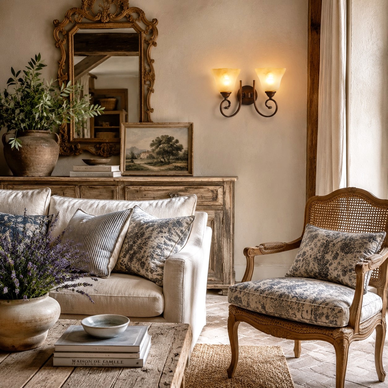 Two-light frosted glass wall sconce in a classic room