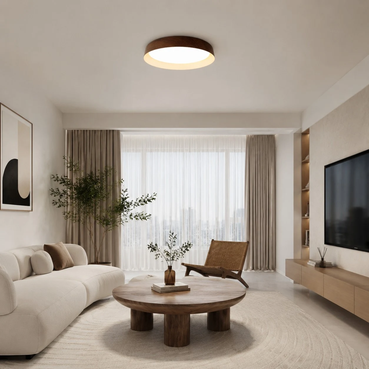 Wabi-Sabi Wood Color LED Flush Mount Ceiling Light