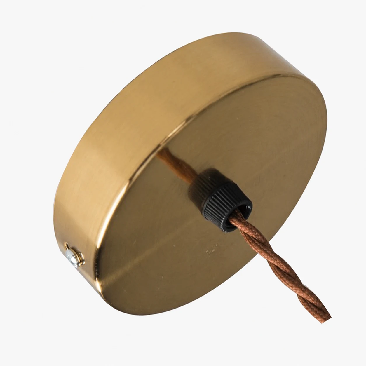 Brass tone ceiling canopy and woven cord detail
