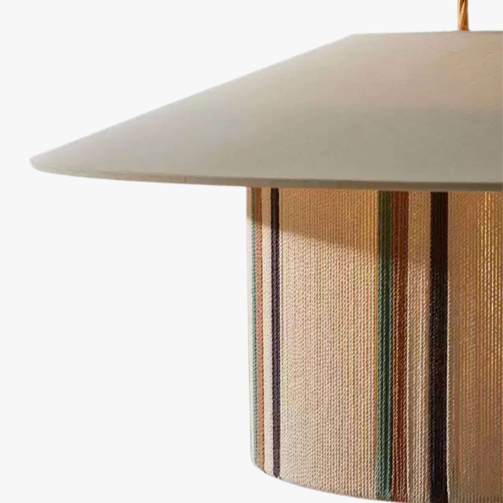 Handwoven edge detail of fabric pendant lamp