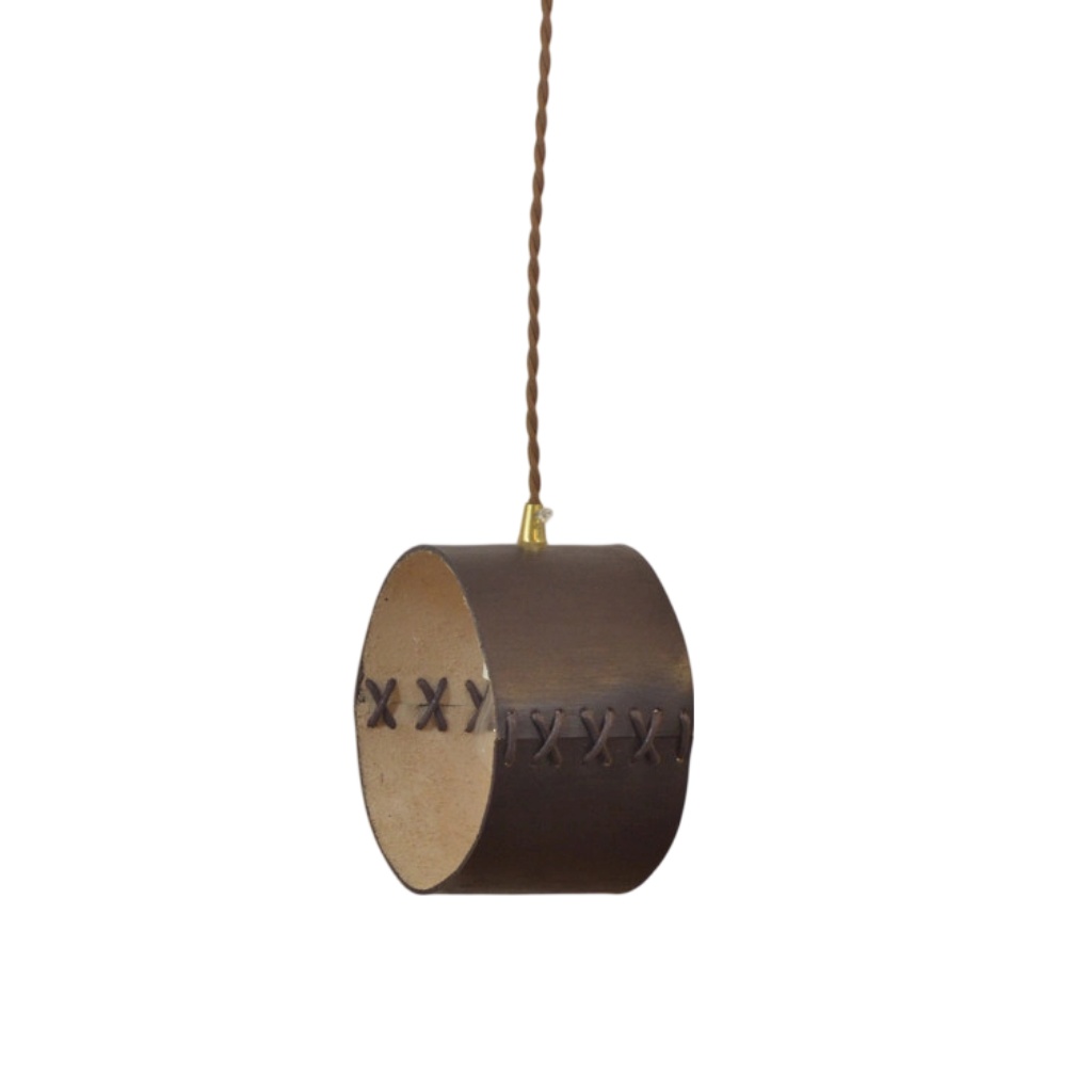 Coffee Brown small leather cylinder pendant light